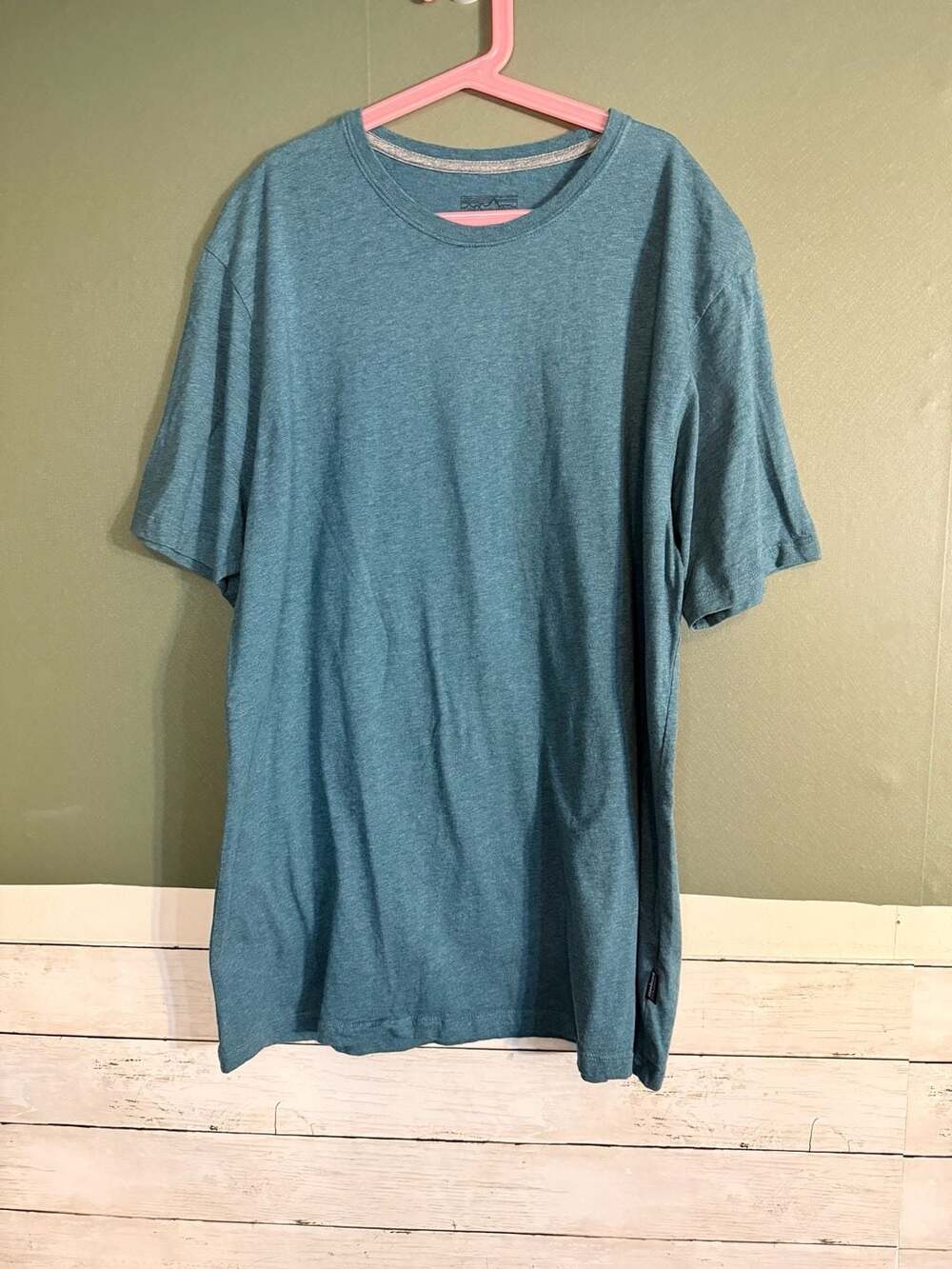 Patagonia Mens Organic Cotton Worn Wear T-Shirt Teal Blue Heather Large L